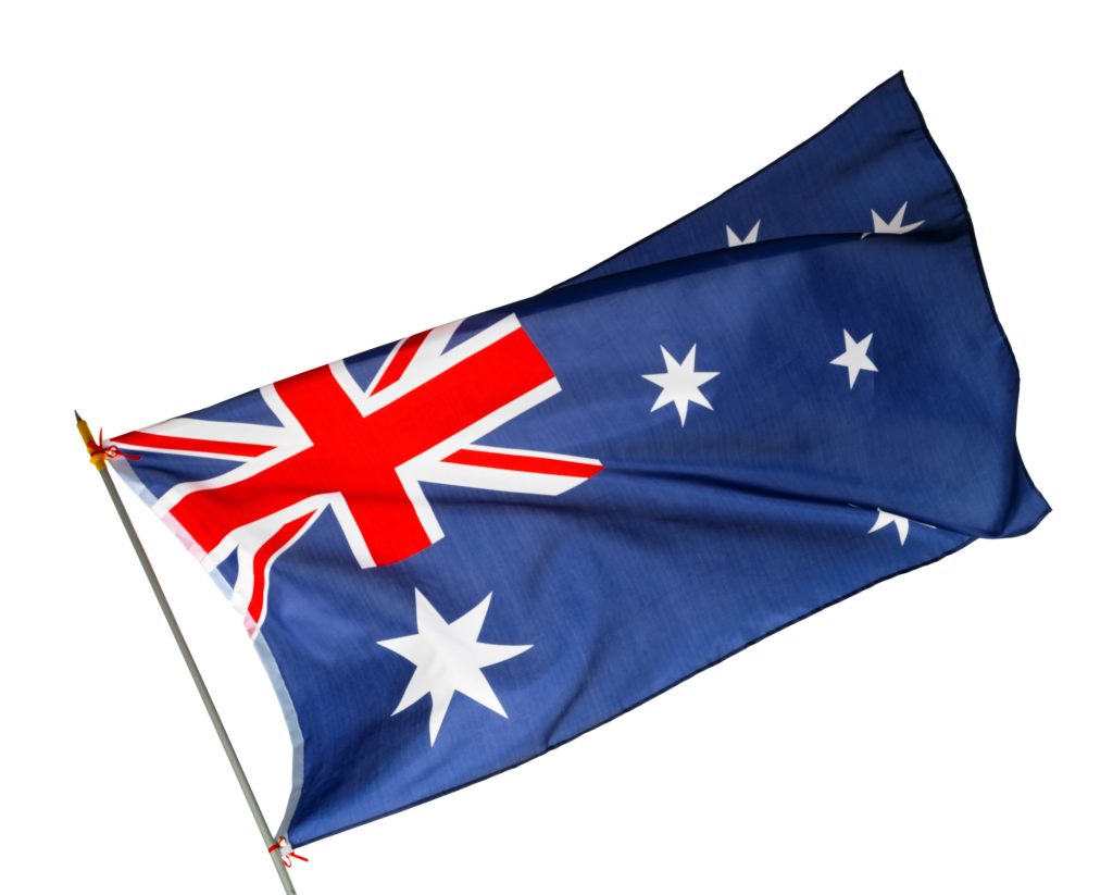 National flag of Australia isolated on white background